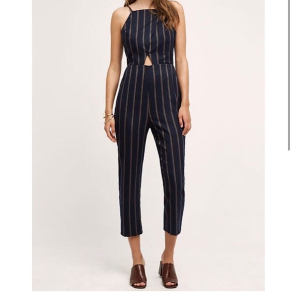 Cartonnier Anthropolgie Navy Blue Pinstripe Jumpsuit XS